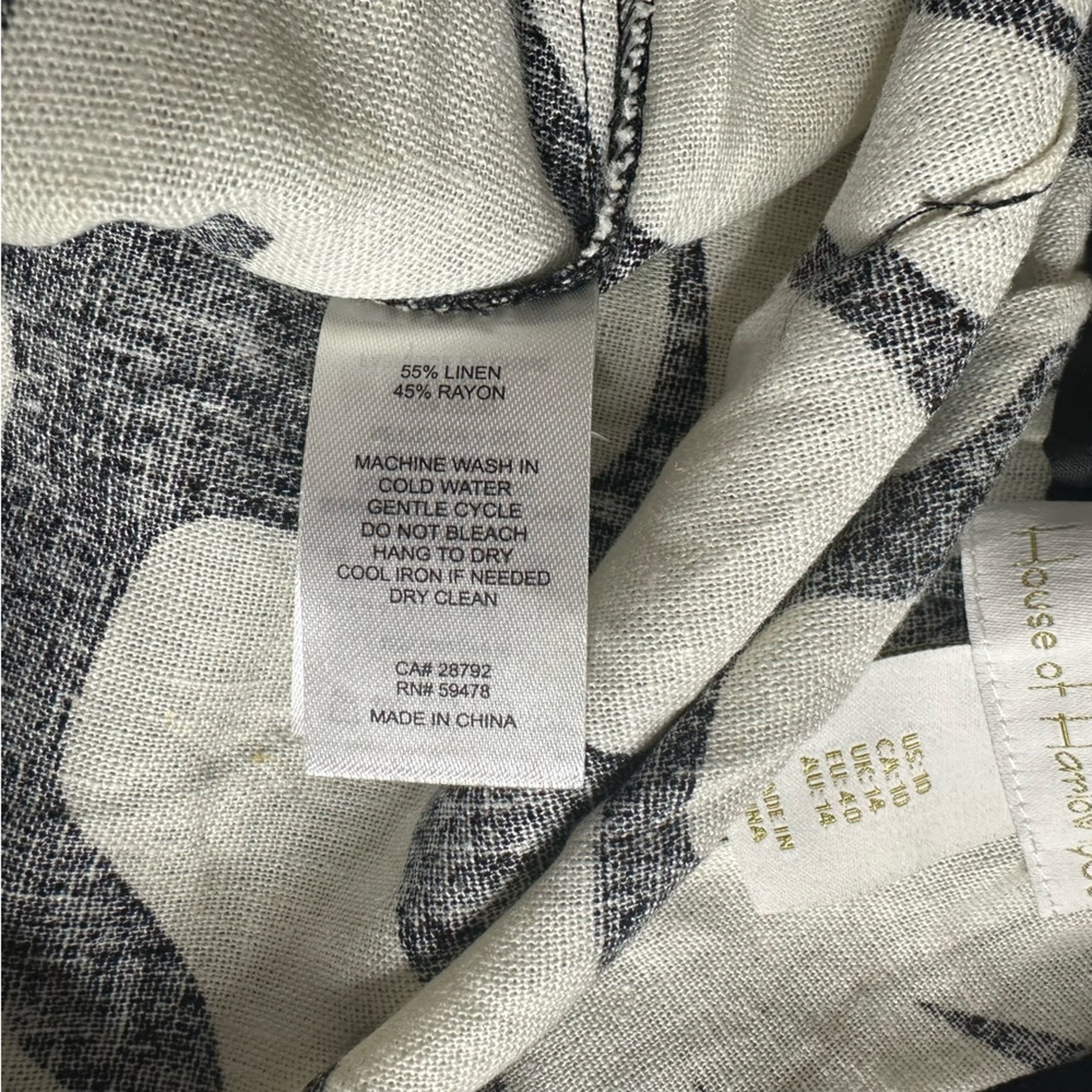 House Of Harlow 1960 Linen Blend Black Cream Wide Leg Side Slit Pants 10 boho - Picture 5 of 10